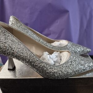 Elegant Silver Glitter Heels Size 11